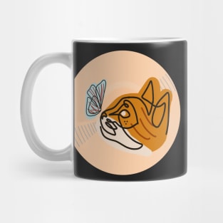 Vinyl - Cat gold and white and Butterlfy blue and red minimalist line art Mug